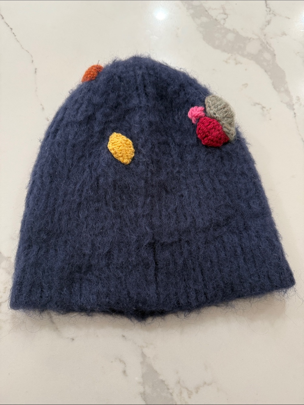 Exquisite J Wool Mohair Blue Knit Embroidered Beanie Made In Italy OS Winter